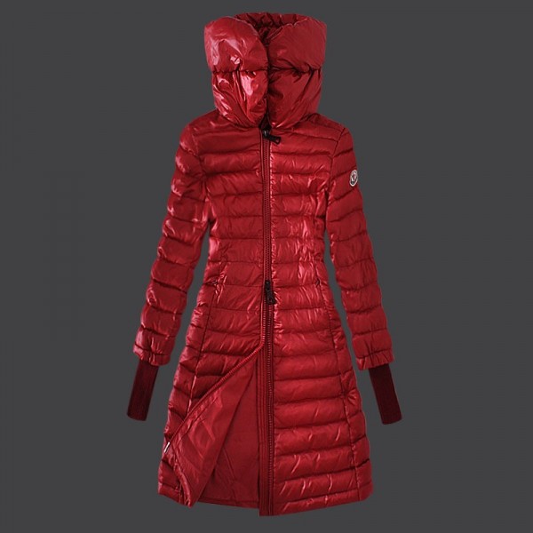 Moncler Donna lungo Giù bavero del cappotto Regina Rossa Presa M1019